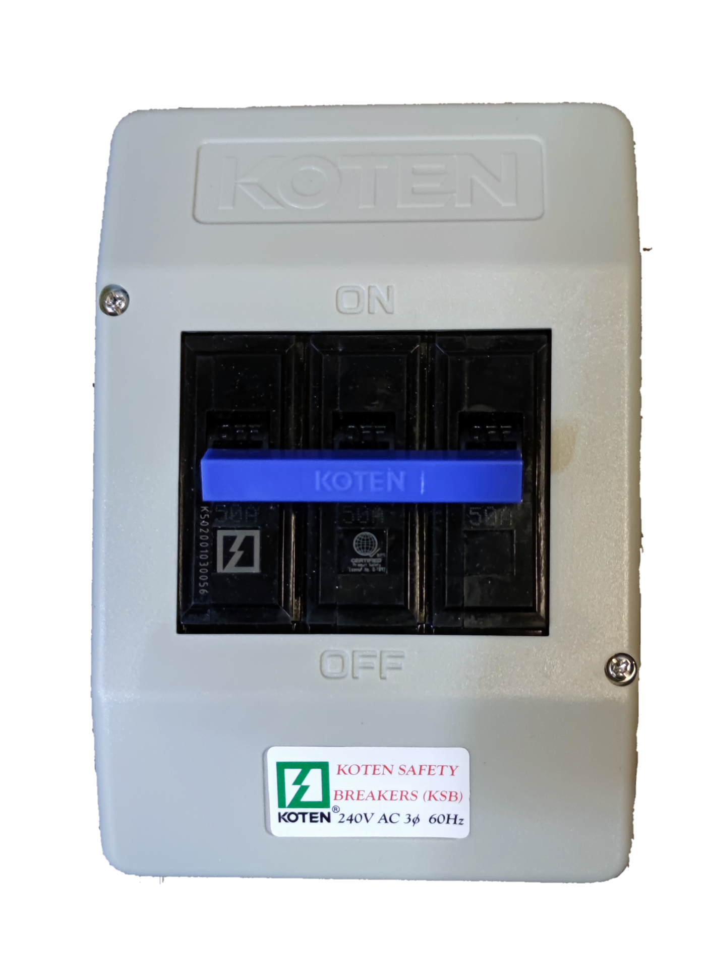 Koten 50A Circuit Breaker with Enclosure 3 Pole 3 Phase KSB ( Koten) ECB, MCB PVC enclosure, Circuit Breakers