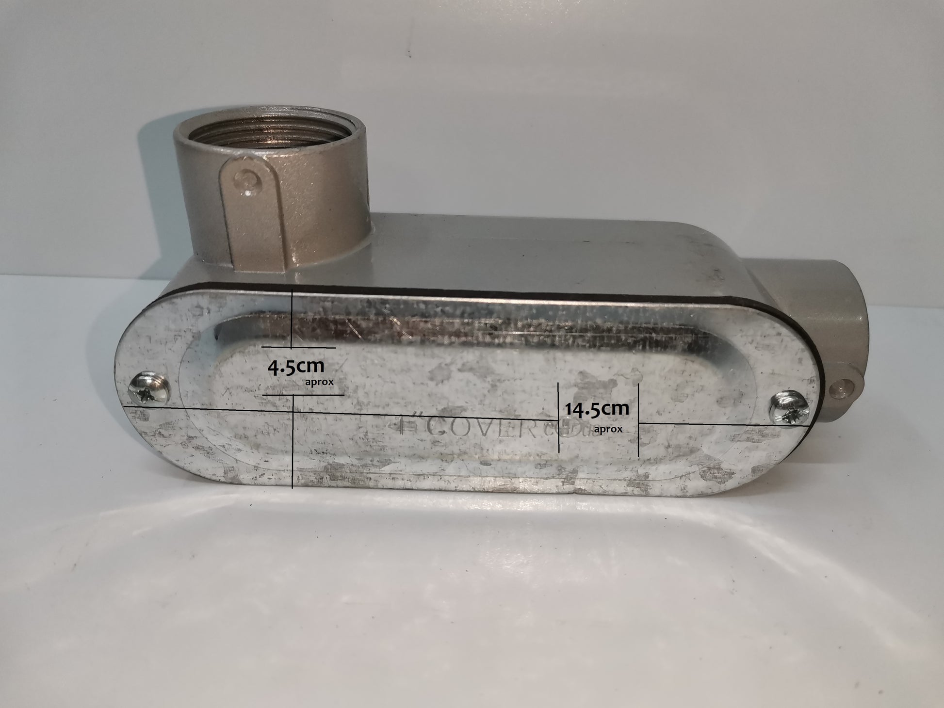 Local 1 inch LL conduit body in metallic finish for electrical circuitry and parts installation