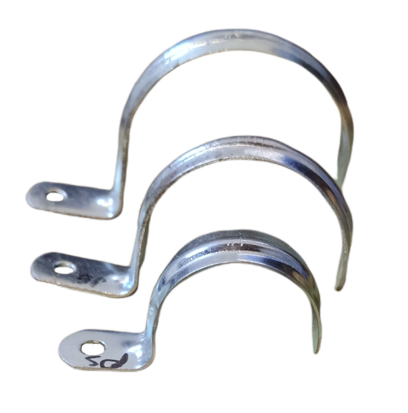 Set of three 1 inch metal pipe Malleable clamps for securing pipe installations and repairs