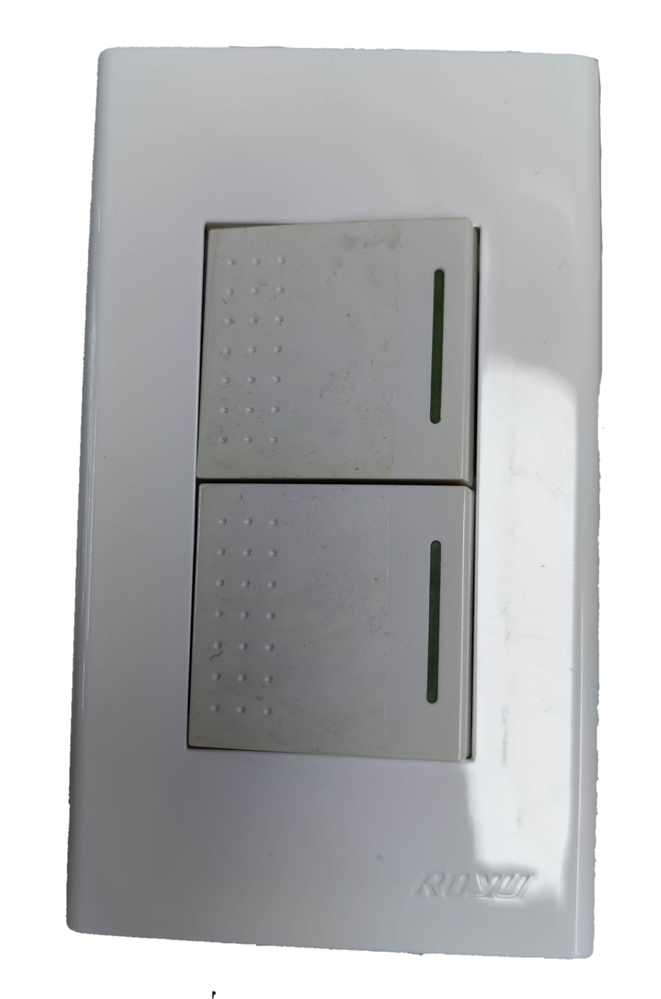 Royu 1 way light switch wide series 3 Device in white with two switches for easy control