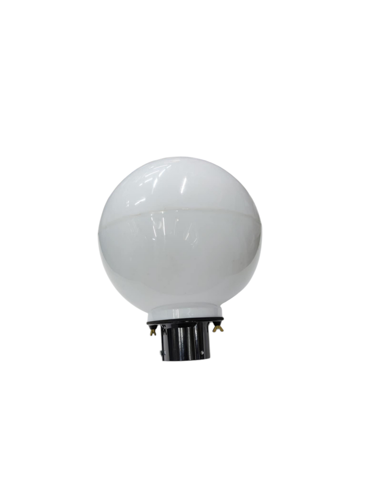 10 inch acrylic post light globe by Amco with white acrylic globe and black mounting base