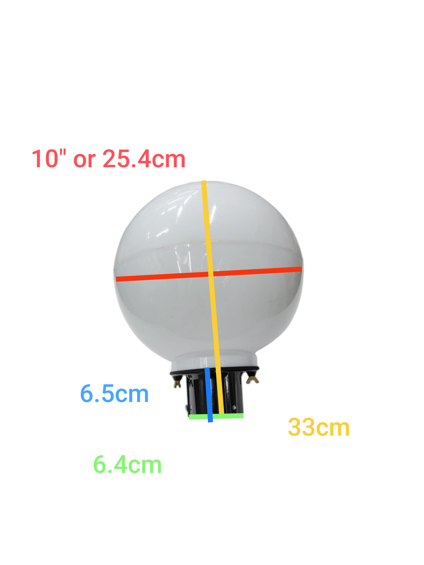 Amco 10 inch acrylic post light globe with measurements displayed for lighting installation accessories