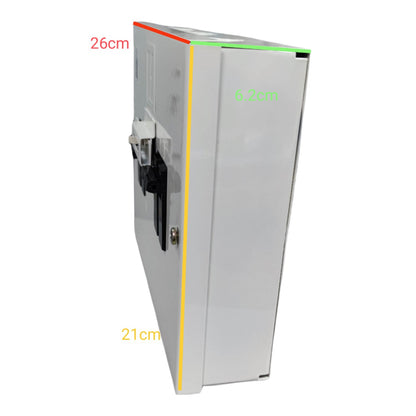 GE 100A manual transfer switch in a compact design, measuring 26cm by 21cm by 6.2cm for electrical systems.