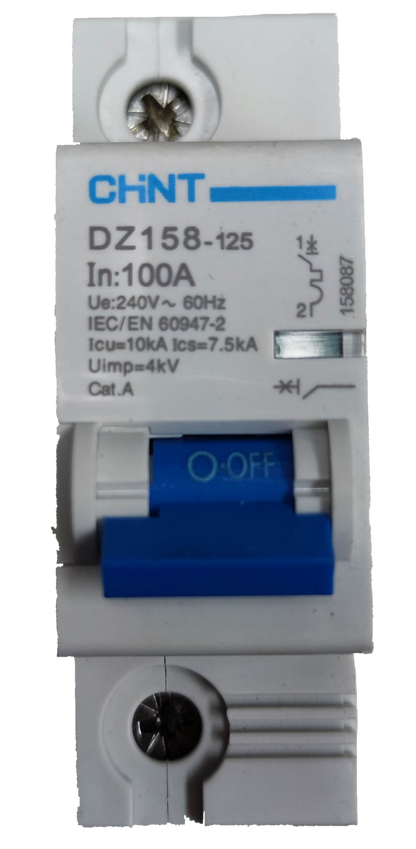 Chint 100A miniature circuit breaker 10 Kaic 1 Pole 220V with blue switch and white body