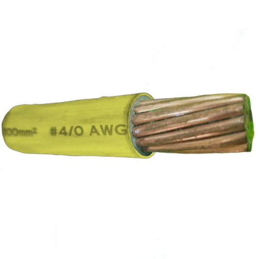 Royu 100mm stranded yellow THHN cable featuring durable insulation and multiple copper strands for electrical applications