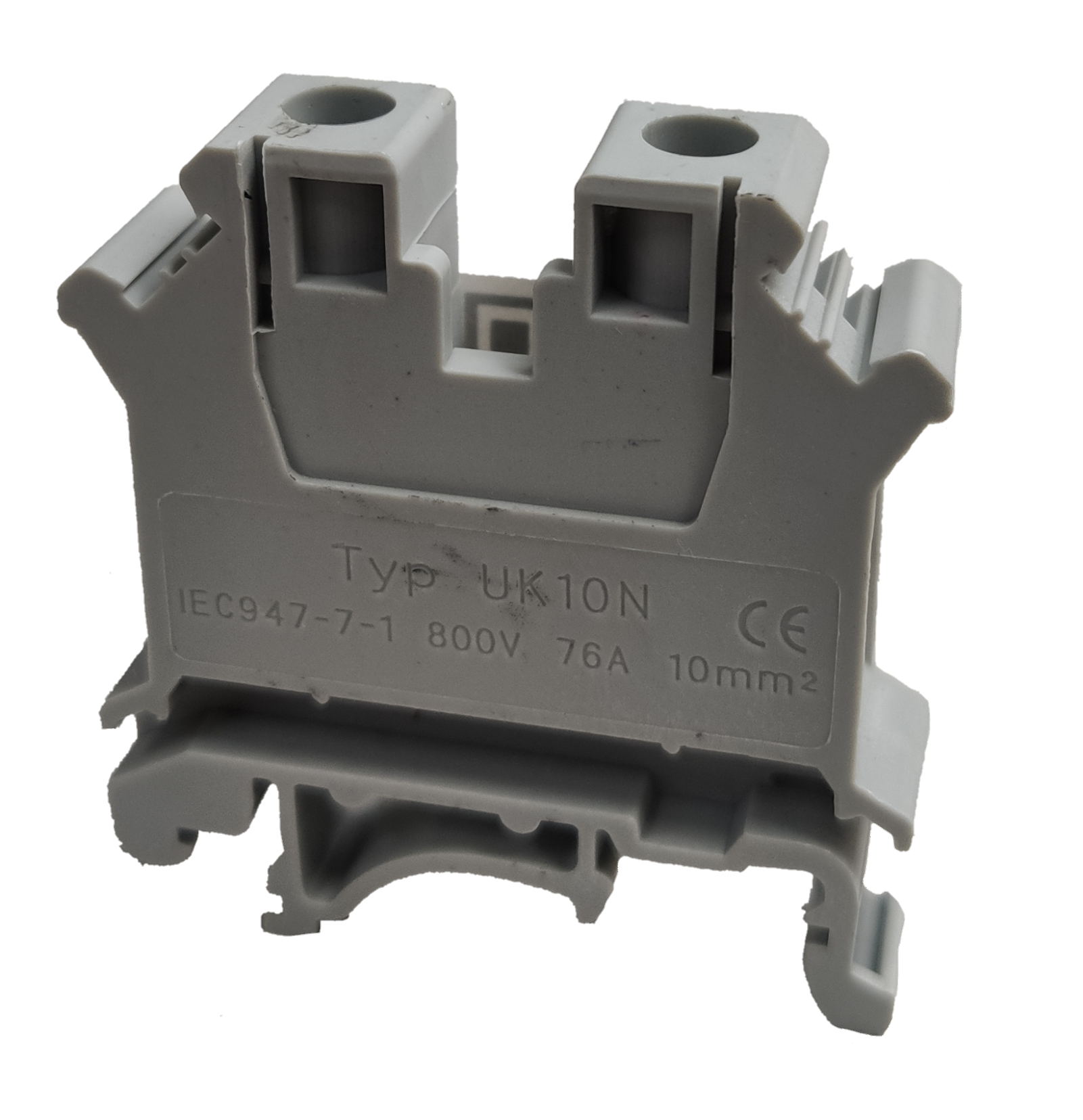 Grippes 10mm DIN Rail Terminal Block for electrical circuitry rated 800V 76A with compact design