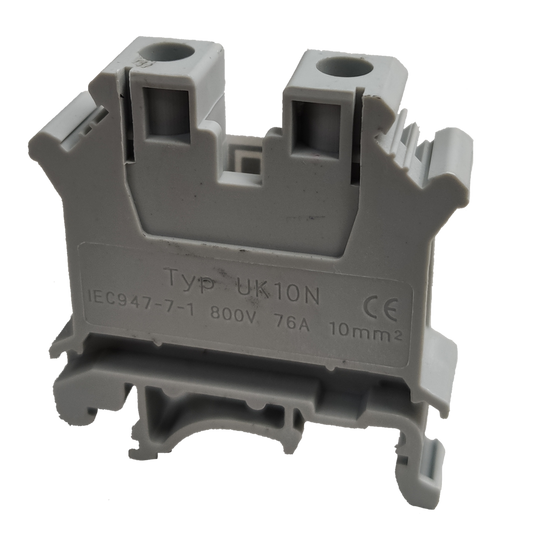 Grippes 10mm DIN Rail Terminal Block for electrical circuitry rated 800V 76A with compact design