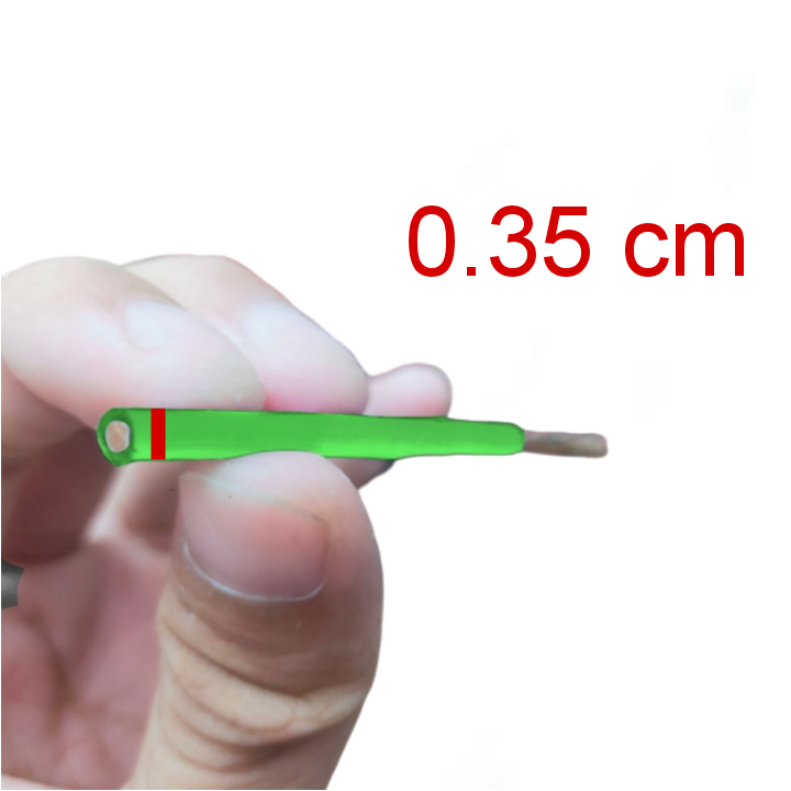 Close-up of 12 AWG green THHN wire 150 meters held between fingers for size comparison