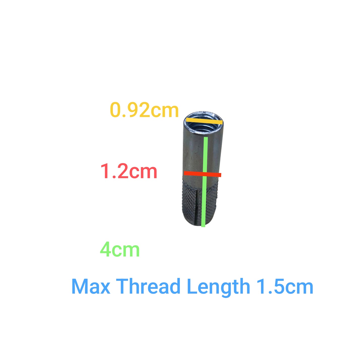 12mm x 40mm expansion bolt for concrete anchor grip showing dimensions and max thread length from China