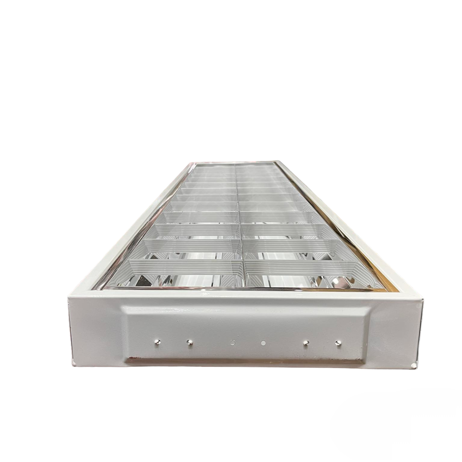 Light Master 12x48 lighting fixture for LED fluorescent tubes with white metal frame and reflective surface
