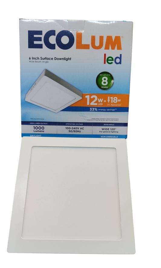 Ecolum 12W 6" Surface Downlight Square Daylight 220V 170mm Surface Downlight 220V 12W 220V Surface Downlight 6500k