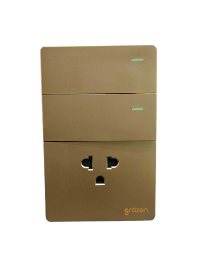 Grazen 2 Gang  1 Way Switch with 1 Gang Universal Outlet with Ground 16A 220V GW-009