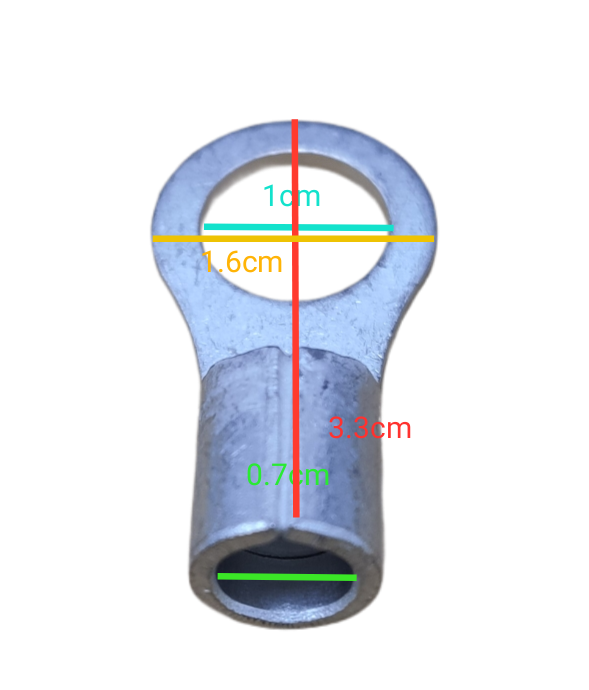 14mm ring terminal lugs made of durable metal with precise measurement markings for electrical connections