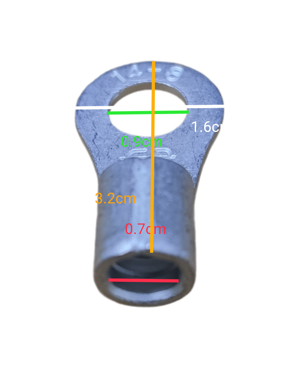 14mm ring terminal lugs made of durable metal with precise dimensions for electrical connections