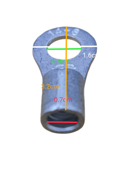 14mm ring terminal lugs made of durable metal with precise dimensions for electrical connections