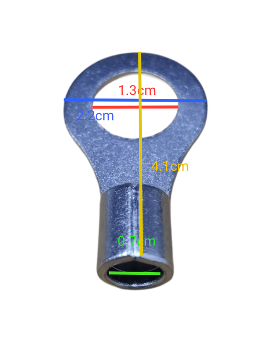14mm ring terminal lugs made of durable metal with clear measurement indicators for easy reference