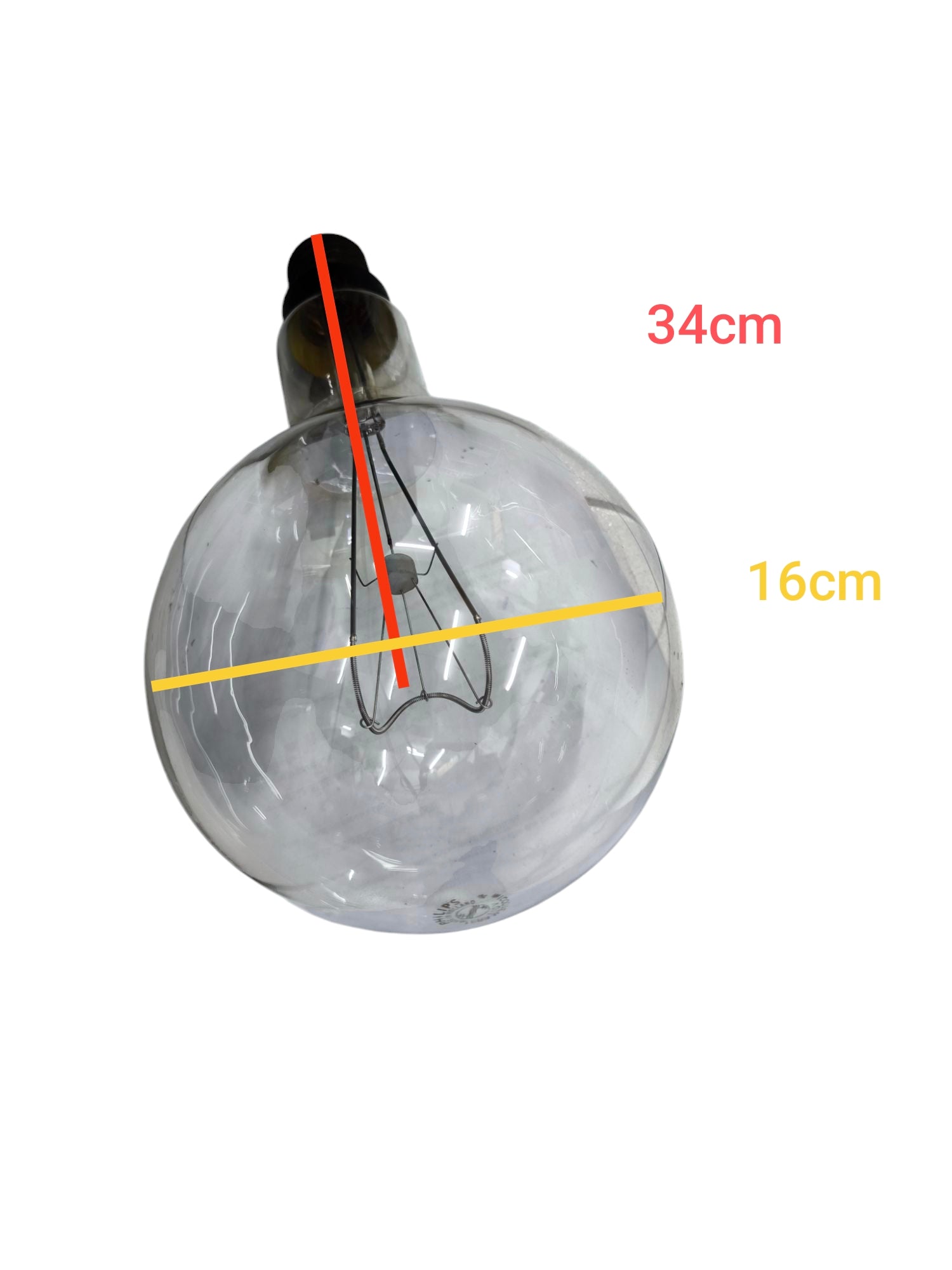 Philips 1500W E40 incandescent display bulb with a clear glass design measuring 34cm in height and 16cm in diameter