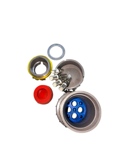 Grippes 150A 3 Phase 4 Pole Metal Casing plug with blue connector and metal parts for electrical circuitry