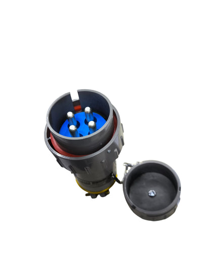 Grippes 150A 3 Phase 4 Pole Metal Casing plug with protective cover and blue interior pins
