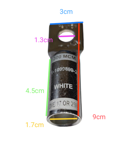 Utilux 150mm Wire Size 1-1099899-2 Terminal Lugs electrical connector with measurements on black background