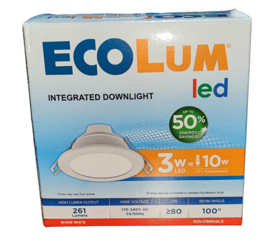 Ecolum 3W LED Downlight Warm White 3000K 220V