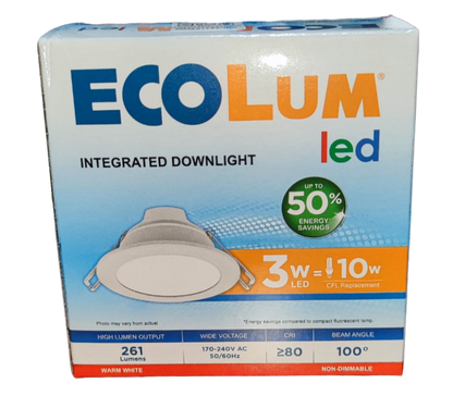 Ecolum 3W LED Downlight Warm White 3000K 220V