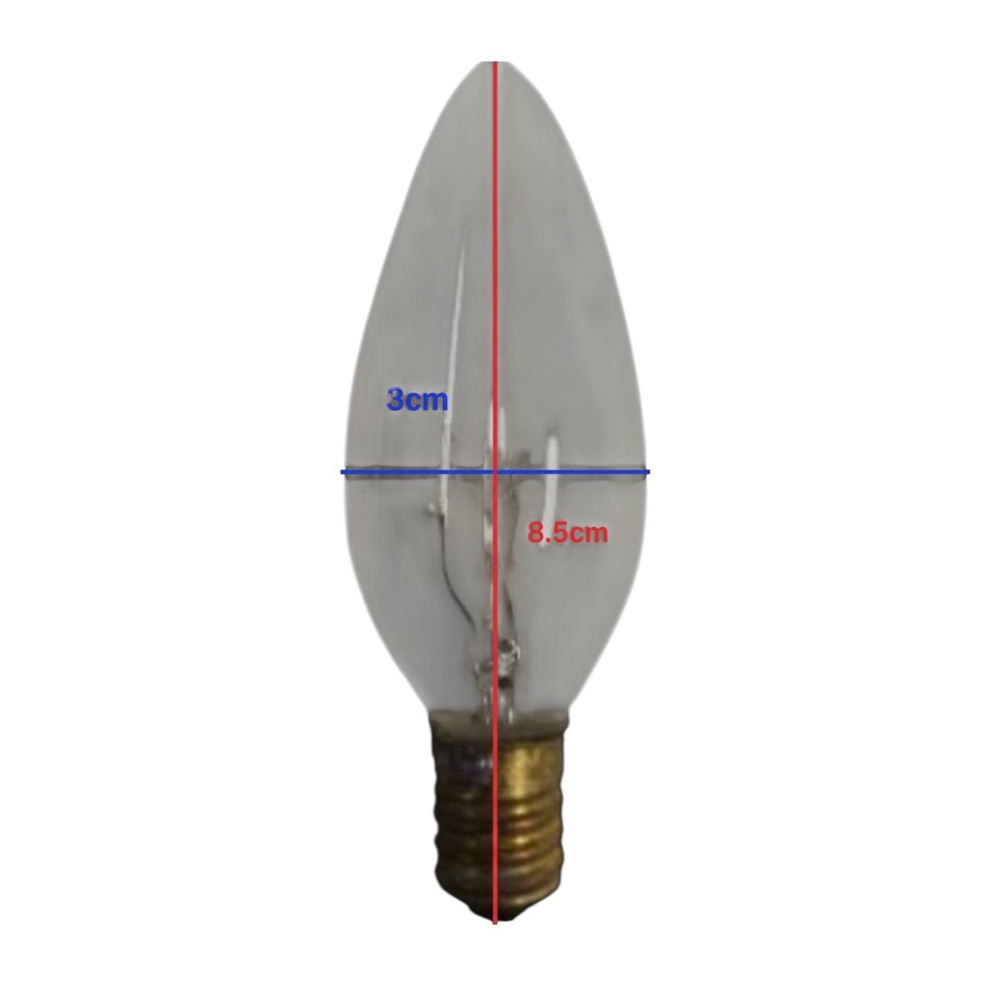 Candle-shaped light bulb with measurements on a white background 15W Candle Bulb E-14 220V Incandescent Lamp Warm White 3000K Electx Electrical Supply