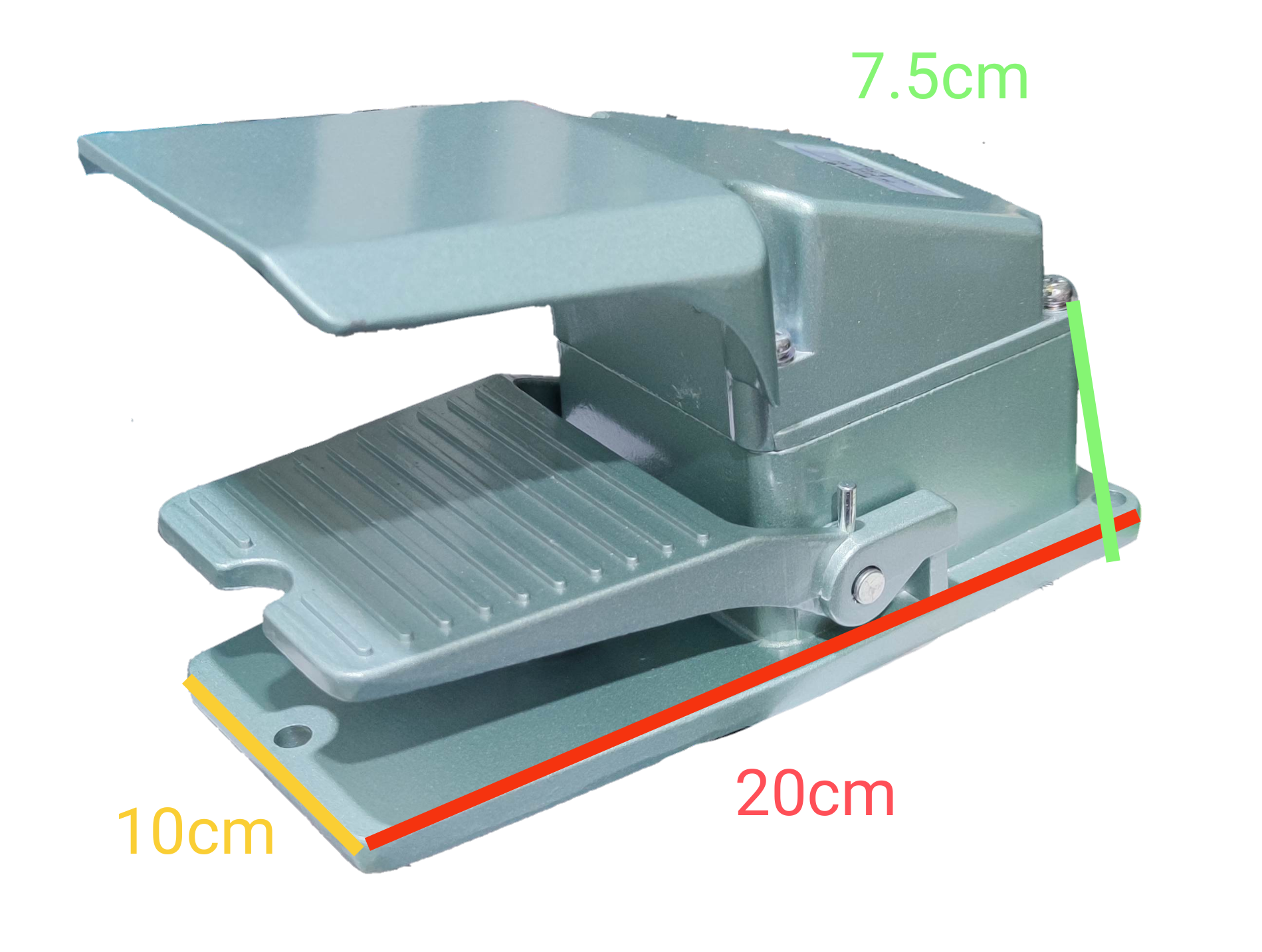 Auspicious 15A foot switch industrial grade in gray metal with measurements for industrial use