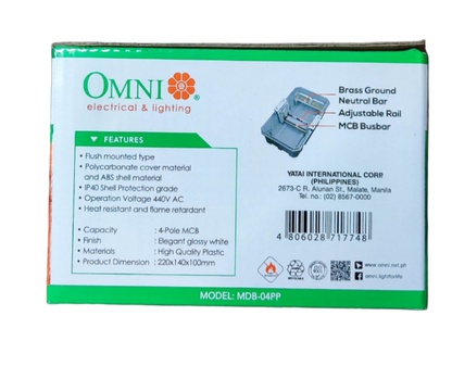 Omni 4 Ways Distribution Panel Box MDP-04PP Recessed Type Distribution Panel for Miniature Circuit Breaker