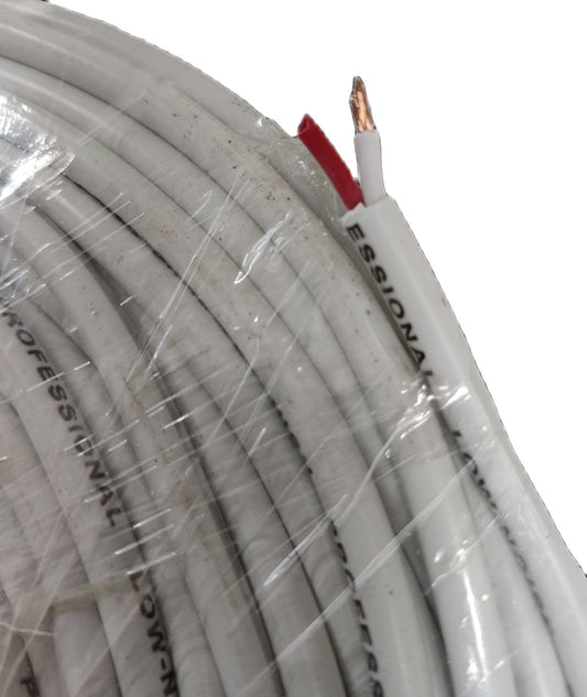 Grippes 16 AWG speaker wire 75 meters white coil with exposed copper ends wrapped in plastic