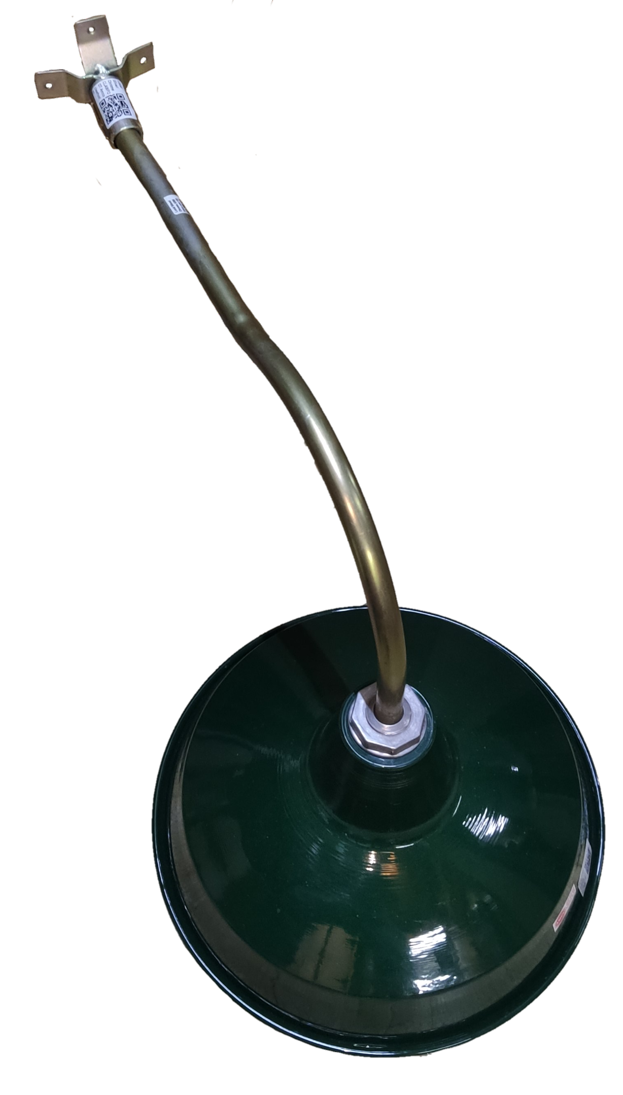 Amco 16 inch lamp cover E27 socket in green glass with a curved metal arm for lighting installation