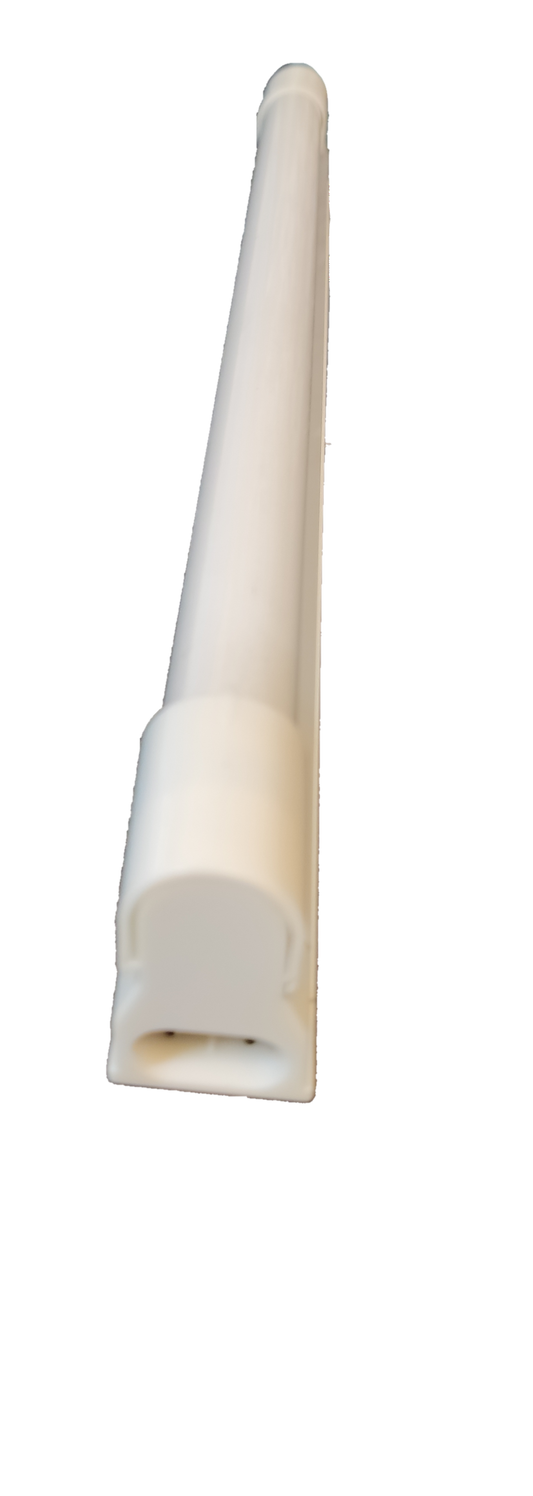 Firefly black light bulb 8W T5 fluorescent tube with fixture white end cap on black background for parties