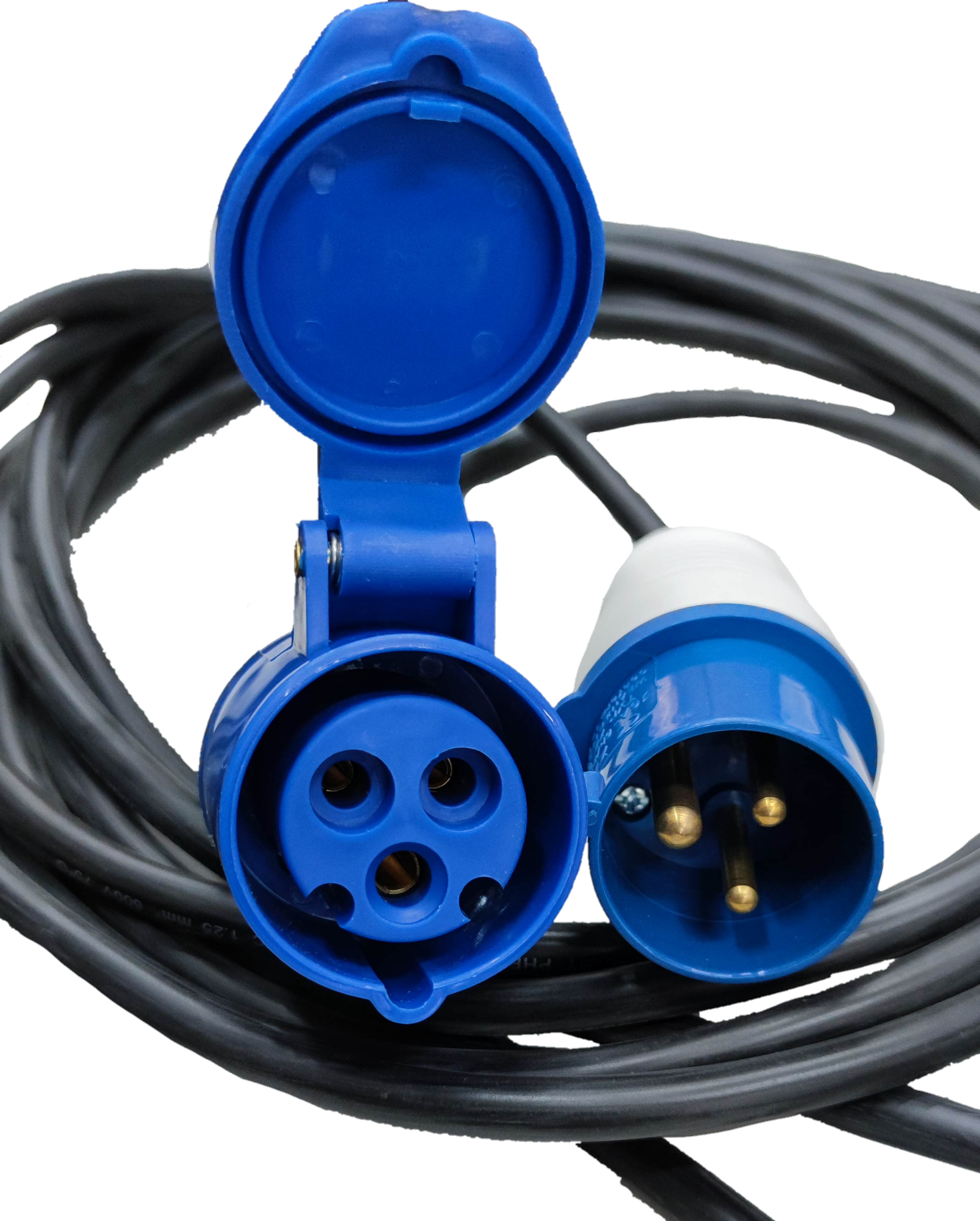 Grippes & Phelps Dodge 16A 3 Pole industrial power Extension Cord with blue connectors and black cable