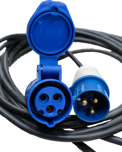 Grippes & Phelps Dodge 16A 3 Pole industrial power Extension Cord with blue connectors and black cable