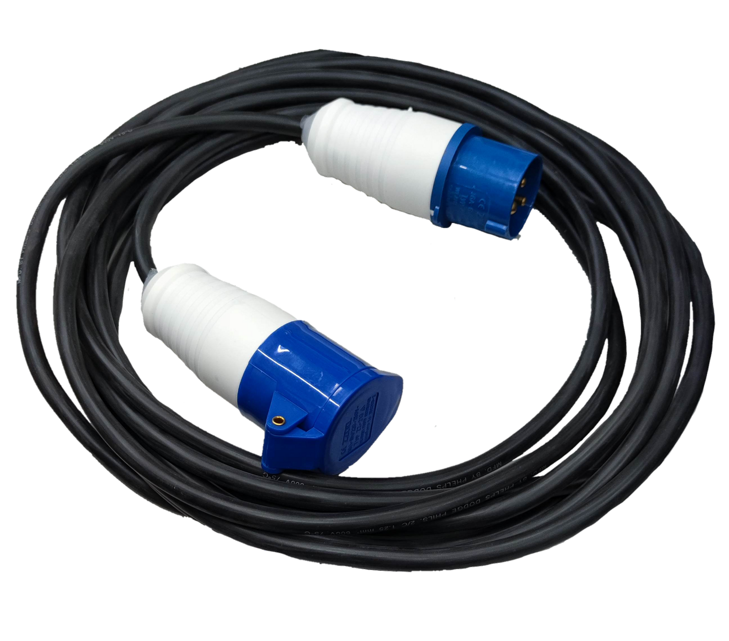 16A 3 Pole industrial power Extension Cord with blue and white connectors by Grippes and Phelps Dodge