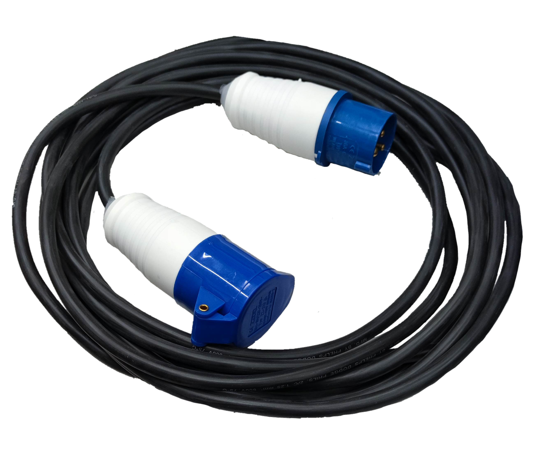 16A 3 Pole industrial power Extension Cord with blue and white connectors by Grippes and Phelps Dodge