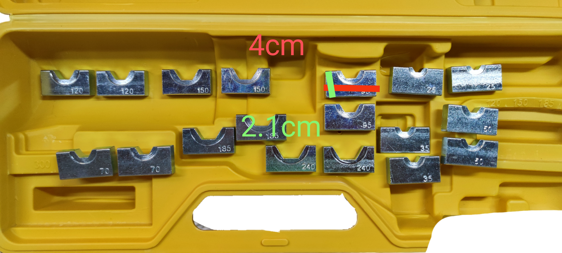 Grippes 16mm to 240mm cable crimping pliers with various crimping dies in a case for versatile applications
