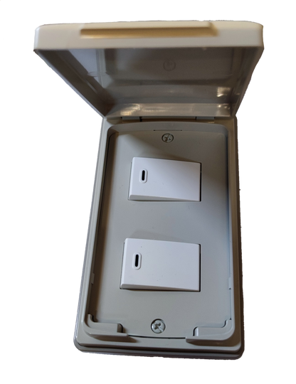 Panasonic 2 Gang Switch with Weatherproof Plate Cover, 2 Gang 1 Way Switch Wide Series with Weatherproof Cover, 2 Gang Switch with Weatherproof Plate Cover WEG5001K-5 / WEG7902