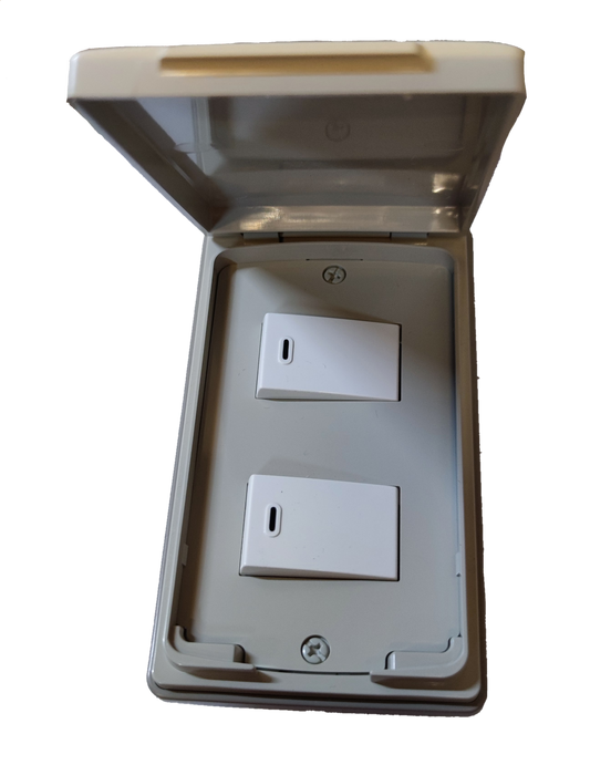 Panasonic 2 Gang Switch with Weatherproof Plate Cover, 2 Gang 1 Way Switch Wide Series with Weatherproof Cover, 2 Gang Switch with Weatherproof Plate Cover WEG5001K-5 / WEG7902
