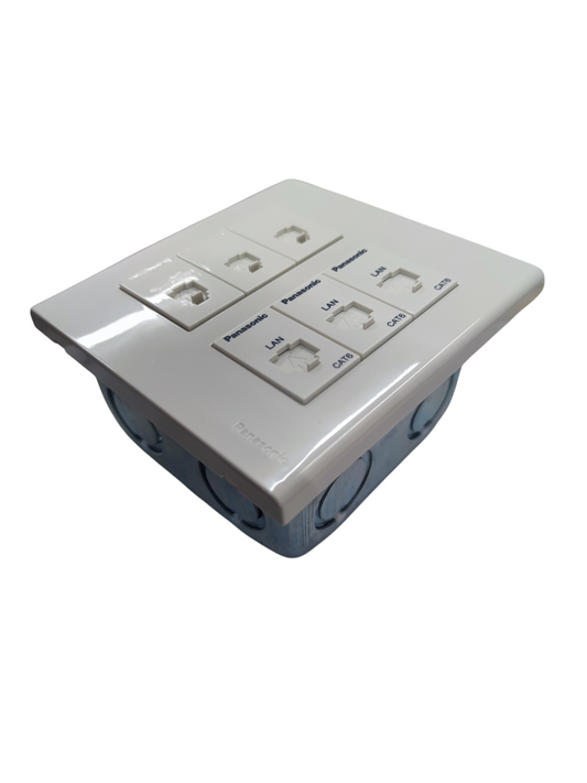 Panasonic 3 Gang Telephone Outlet and 3 Gang CAT6  with Utility Box WEG6806+(3XWEG2164+3XWEG24886)+Utility