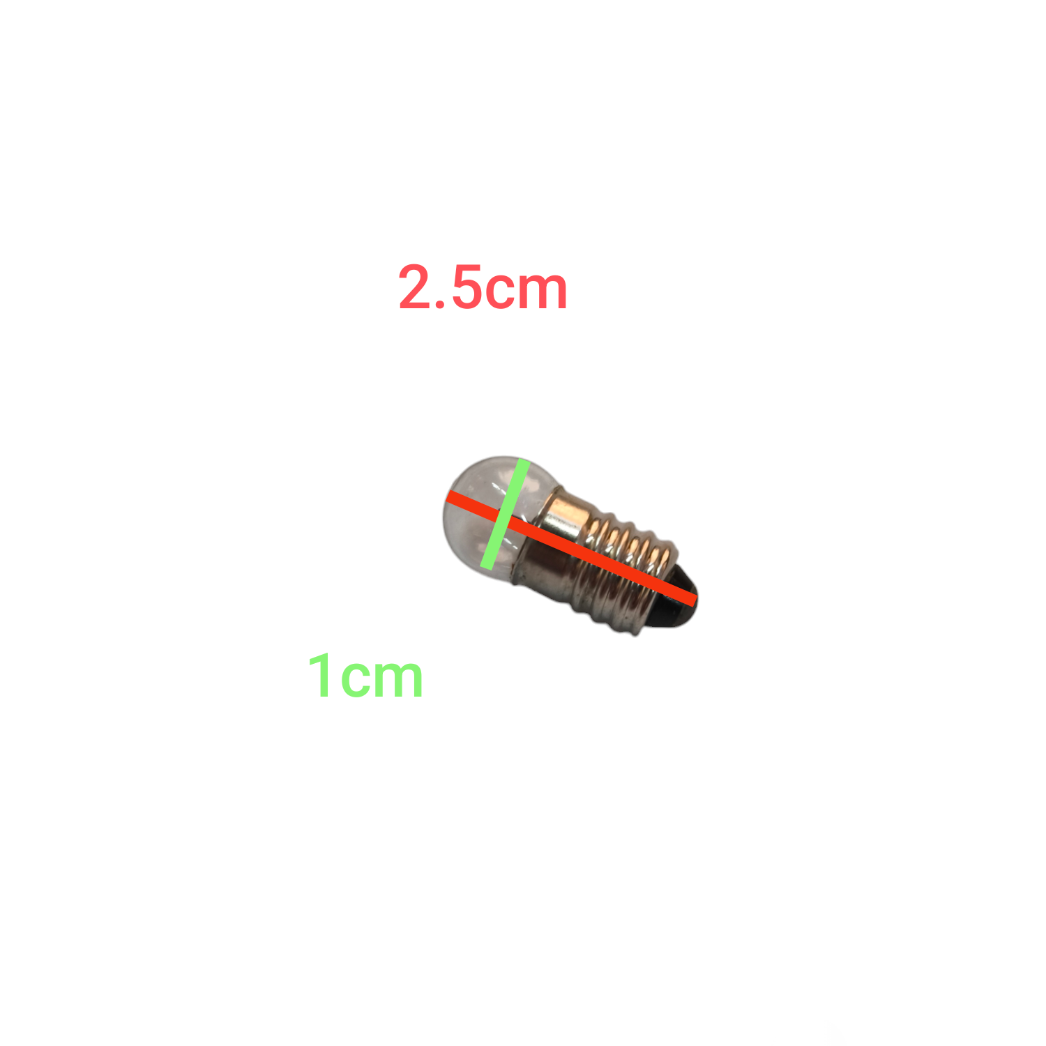 Small cylindrical object with measurements on a white background 1W Indicator Bulb 3.8V E10 Pilot Lamp or Flashlight Bulb Electx Electrical Supply