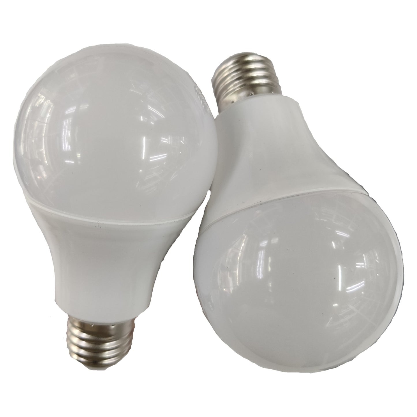 Two LED light bulbs on a white background