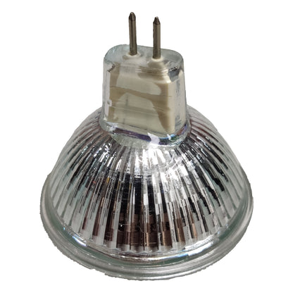Clear halogen lamp bulb on a white background