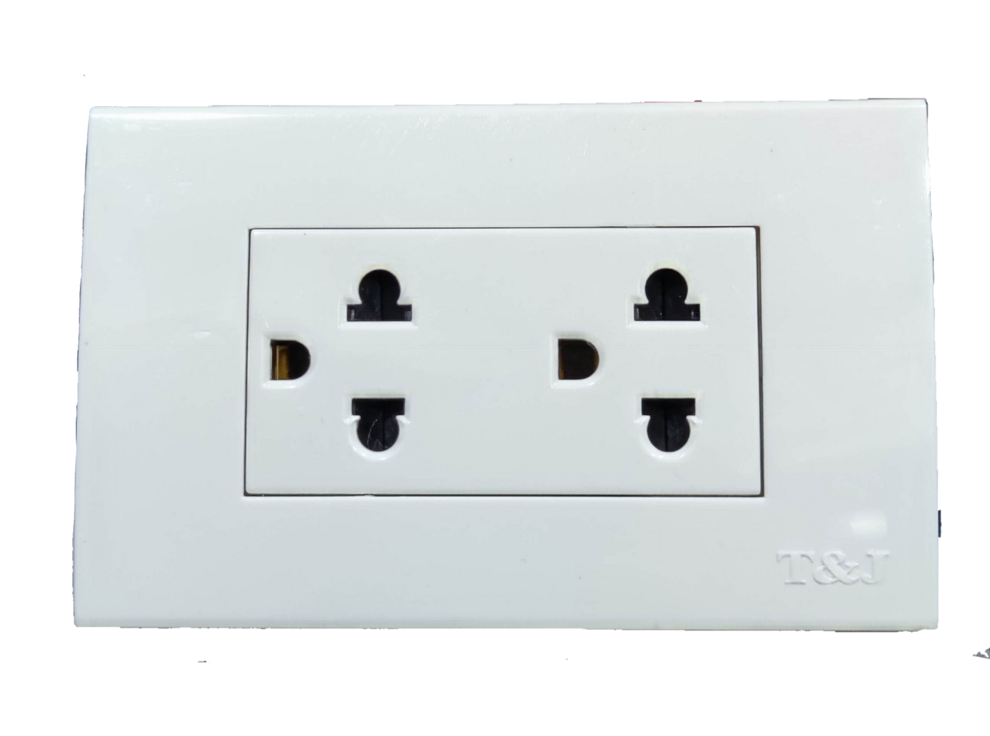 Duplex Universal Outlet with Ground 16A 220V ( T&J) , 2 Gang Universal Outlet with Ground