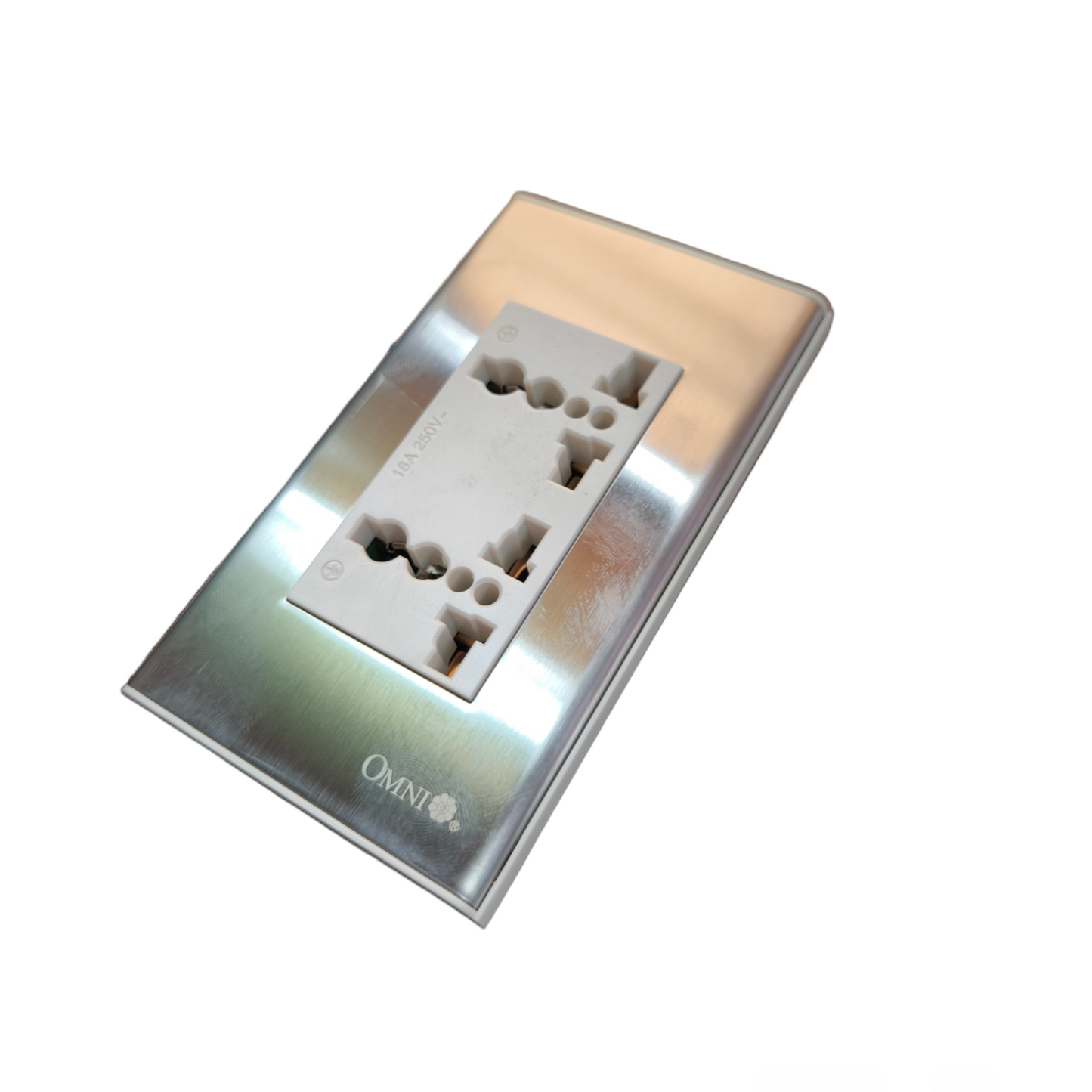 Omni Duplex Universal Outlet with Ground Device and Stainless Plate Cover 16A 250V WWP-113S+WWU-402