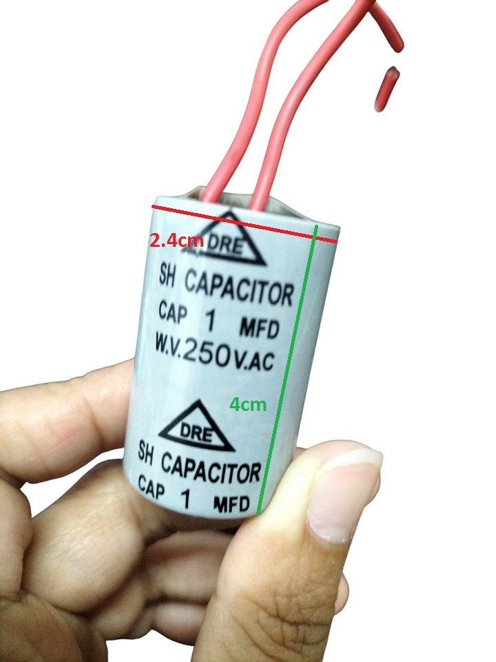 DRE 1MFD 250V AC motor running capacitor with red wires for electrical applications