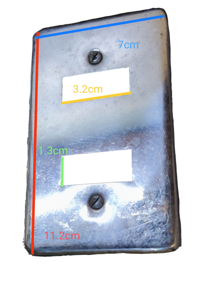 Amco 2 gang metal plate cover in silver metal with two rectangular openings and screw holes
