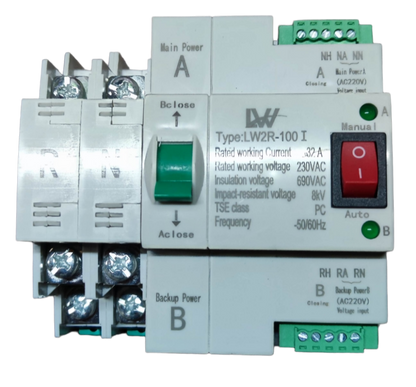 Grippes 2 pole 220V transfer switch 32A with manual control and indicator lights for power management