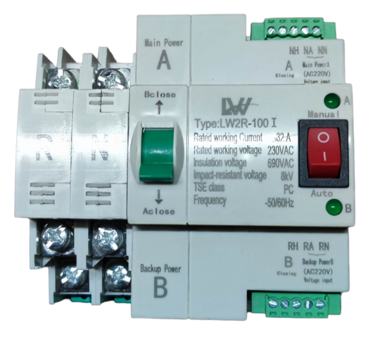 Grippes 2 pole 220V transfer switch 32A with manual control and indicator lights for power management