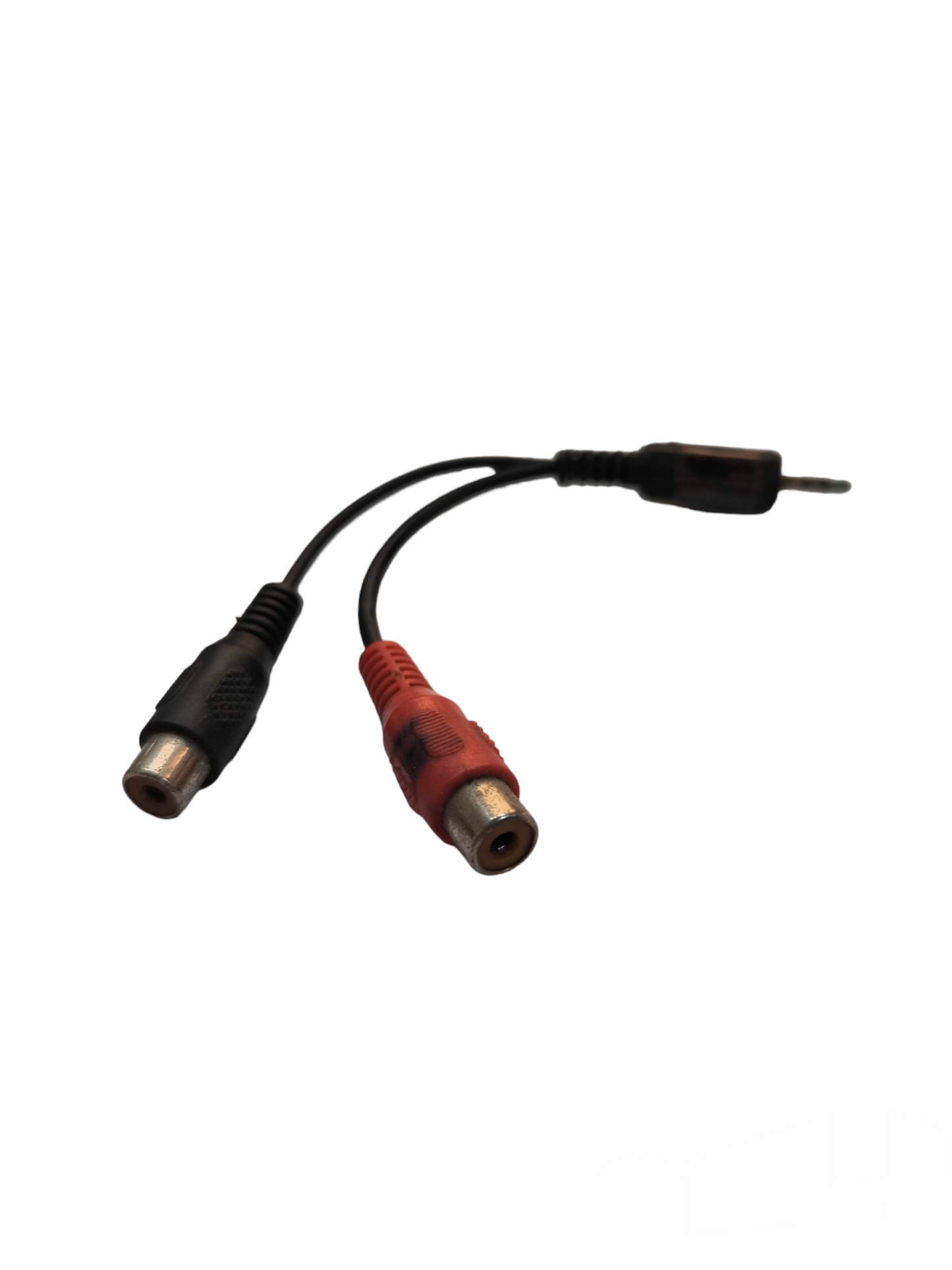 2.5mm plug to dual RCA connector cable with red and black RCA female ports for microphone accessories